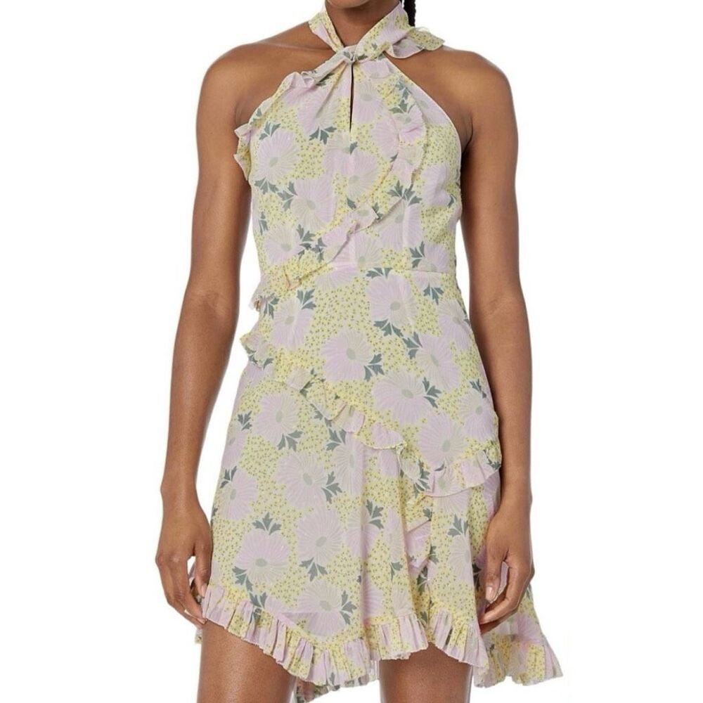 TED BAKER | Suttonn Yellow Lavender Floral Ruffle Sleeveless Dress | 4, US 10